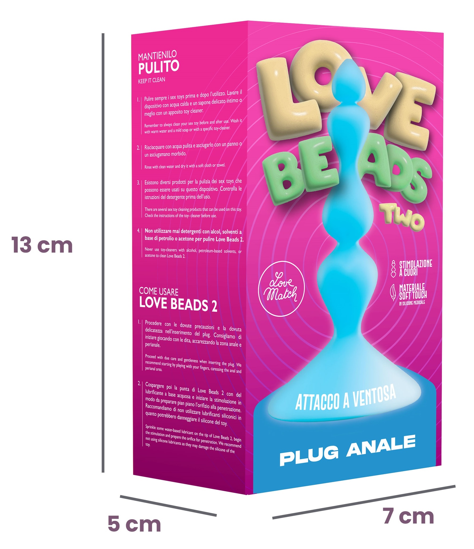 Love Match Love Beads 2 plug anale silicone cuori piccolo