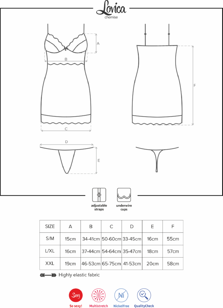 Obsessive Lovica chemise rossa con perizoma in raso