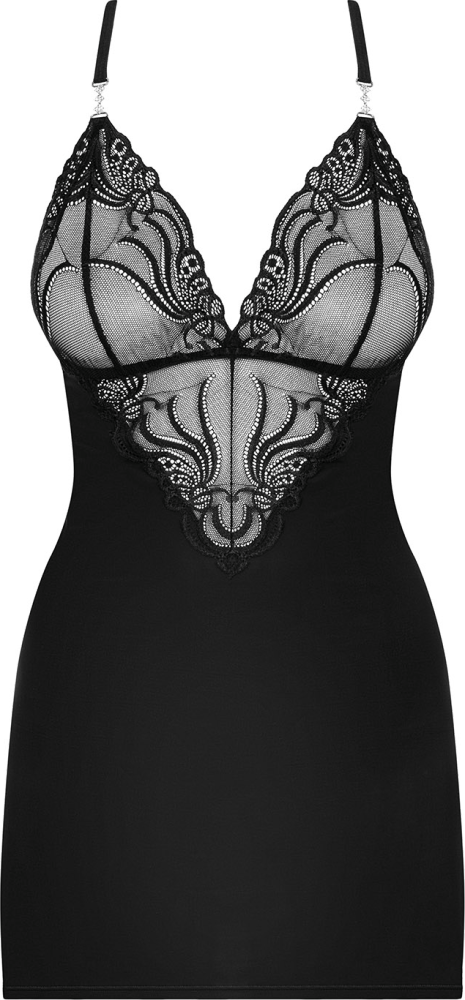 Obsessive 828-CHE-1 chemise nera con perizoma pizzo floreale