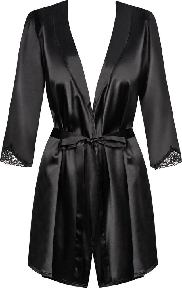 Obsessive Satinia Robe kimono nero in raso con perizoma