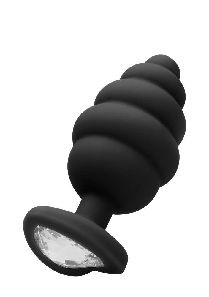 Ouch! Diamond Heart Large plug anale silicone nero costoluto