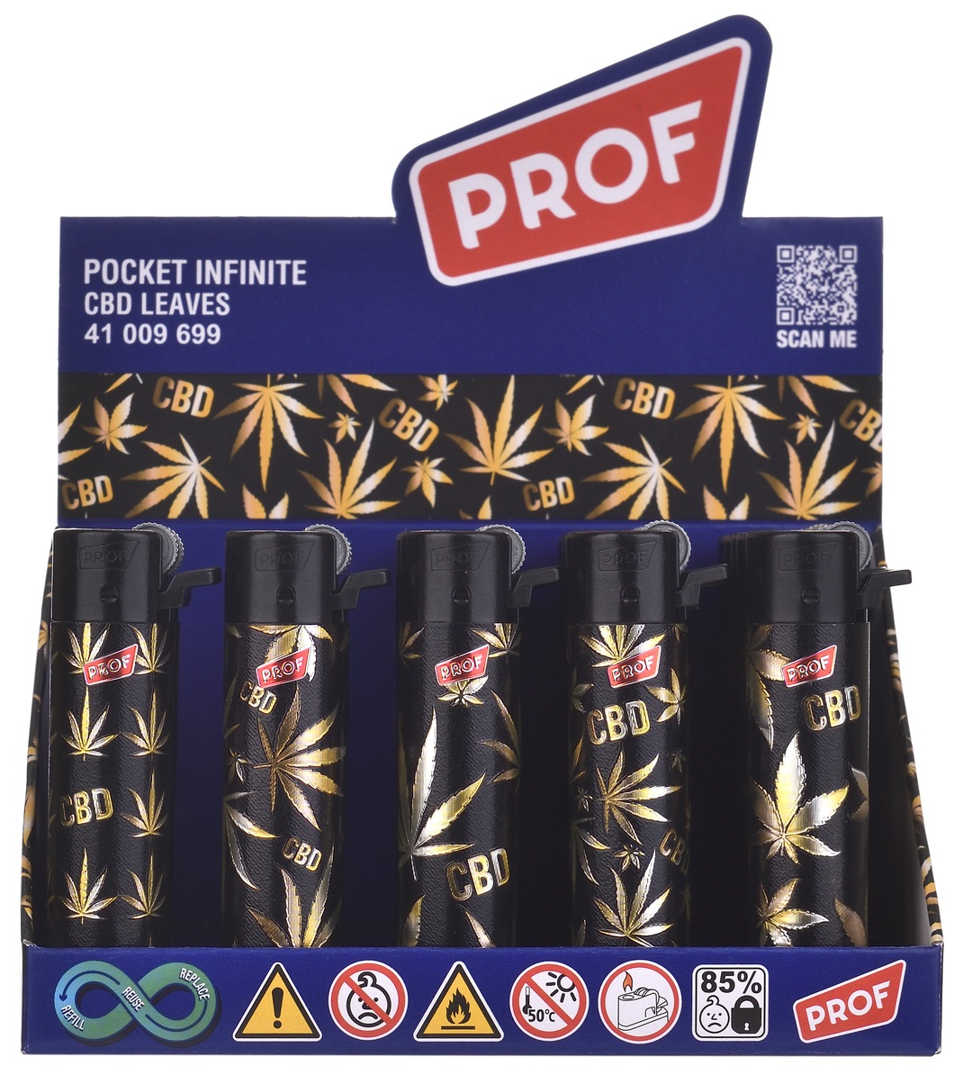 Prof Round Flint CBD accendini box 25 pezzi