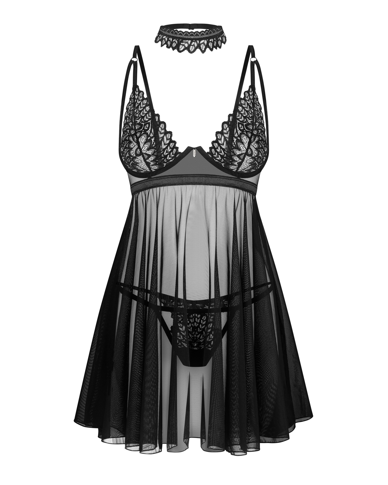 Obsessive Donarella babydoll con perizoma in pizzo nero