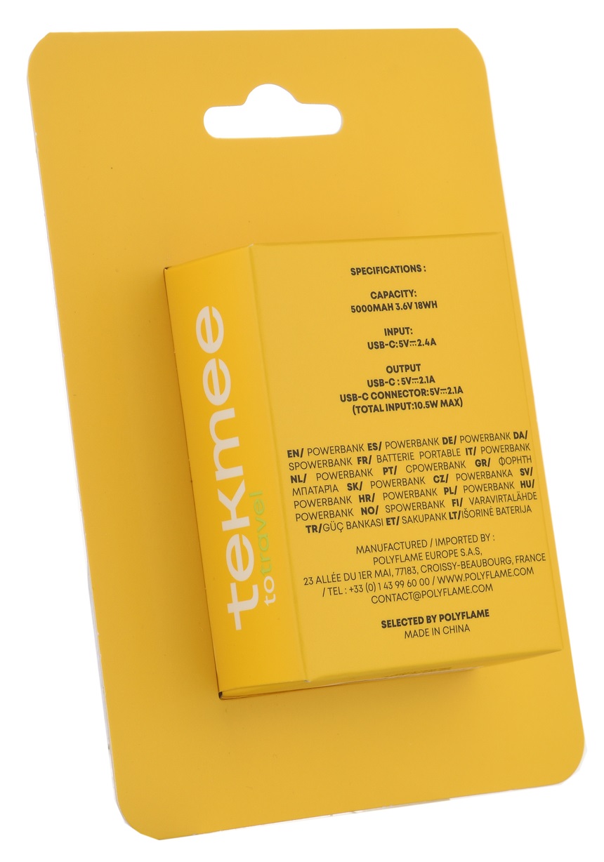 Tekmee Plug-In Type-C powerbank 5000 mAh emergenza