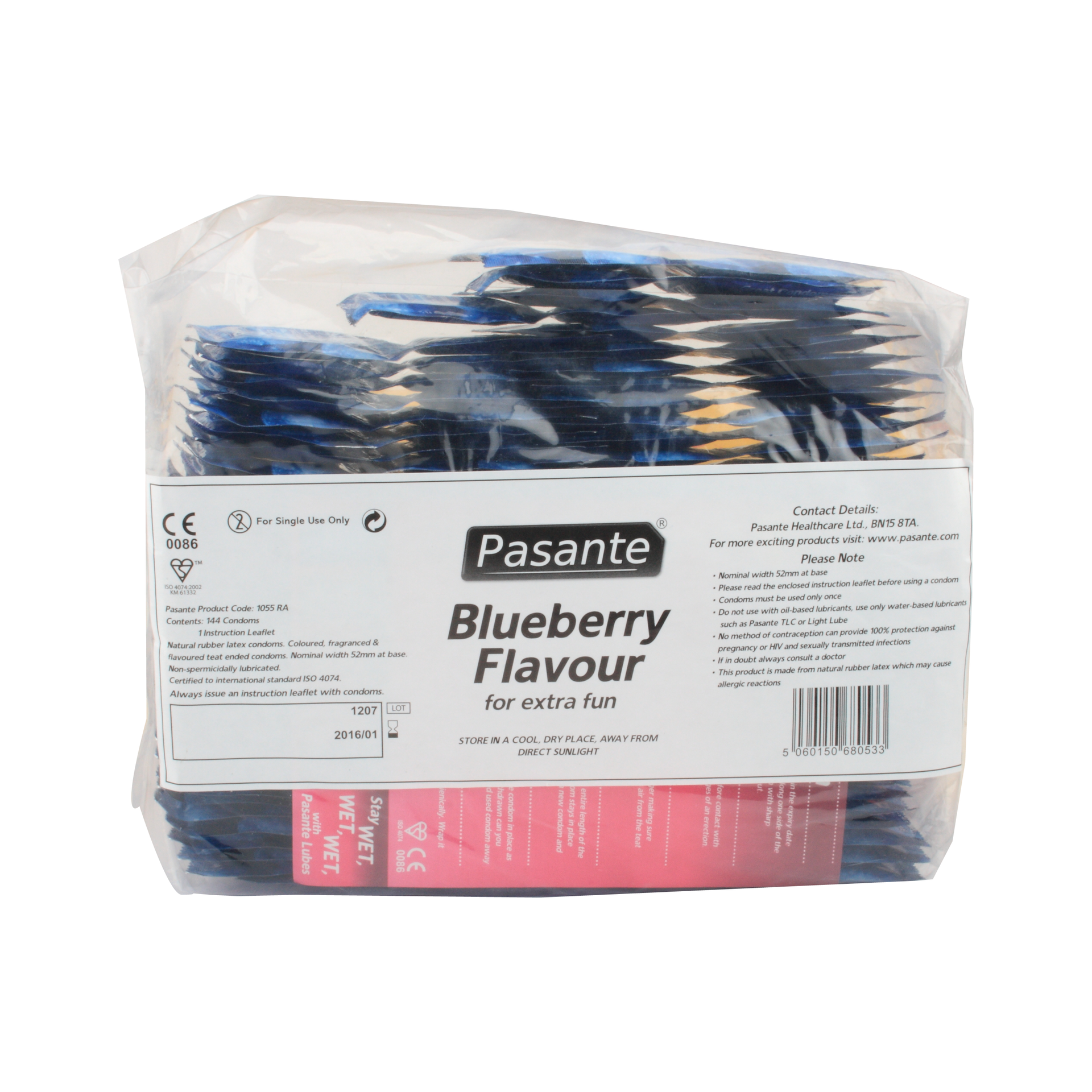 Pasante Mirtillo preservativi aromatizzati colorati 144 pezzi