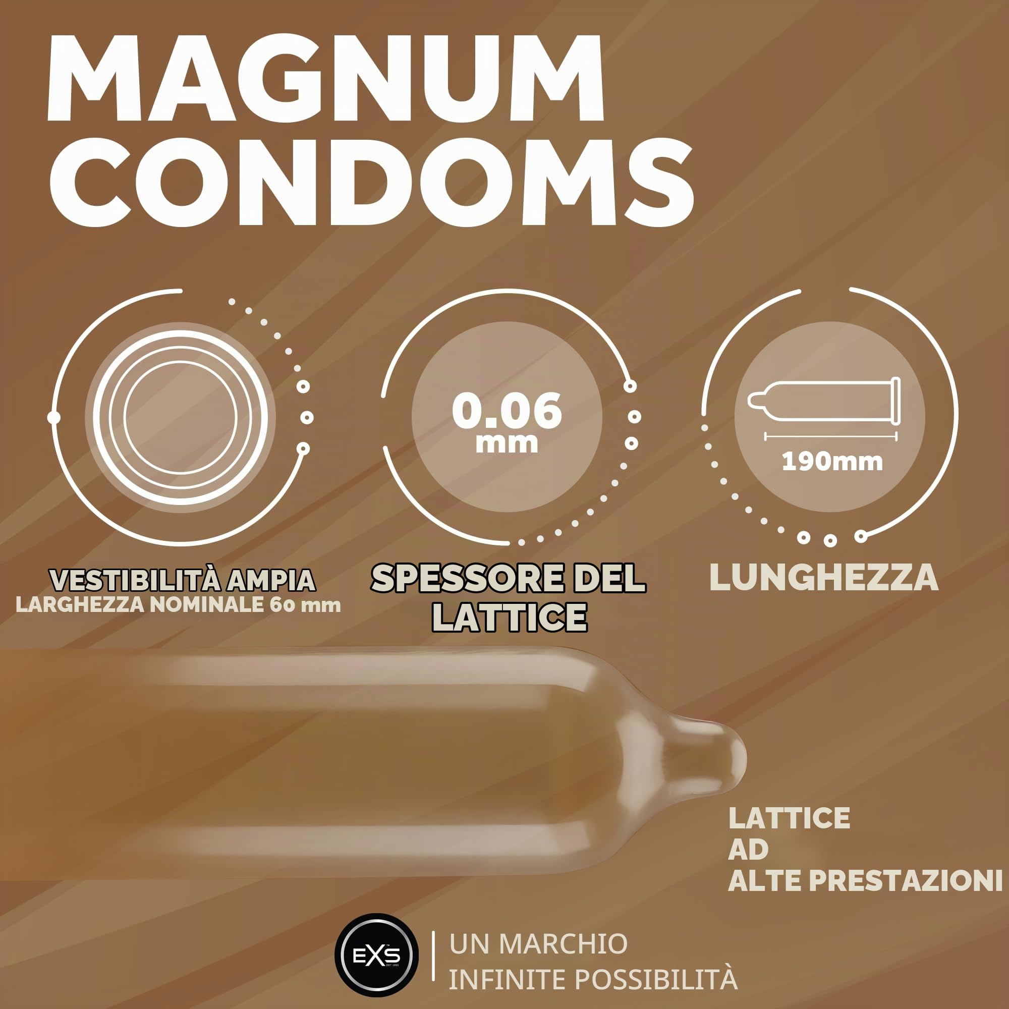 EXS Magnum 60 mm preservativi XL 48 pezzi vestibilità larga