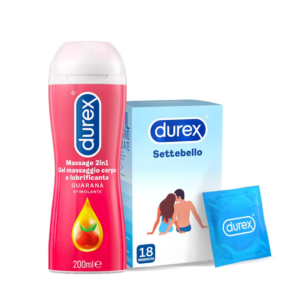 Durex Settebello 18 preservativi + Massage Guarana 200 ml kit