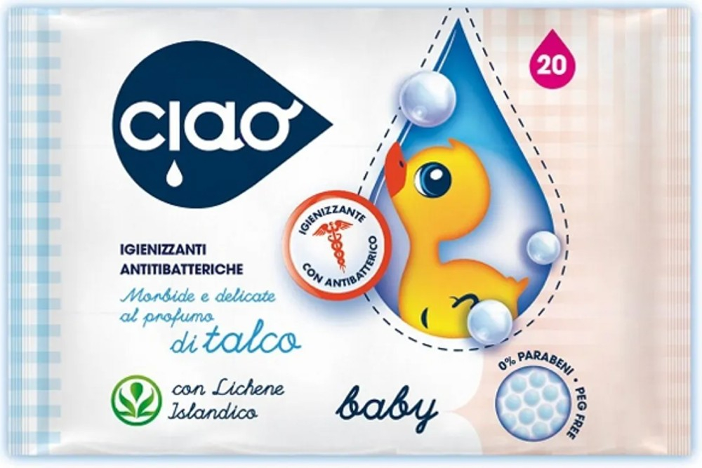 Ciao Baby Salviettine Antibatteriche Talco 20 pz delicate
