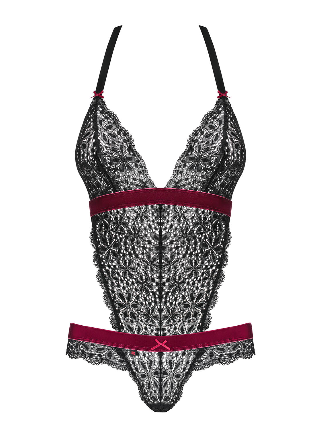 Obsessive Rossita body nero pizzo scollo americano