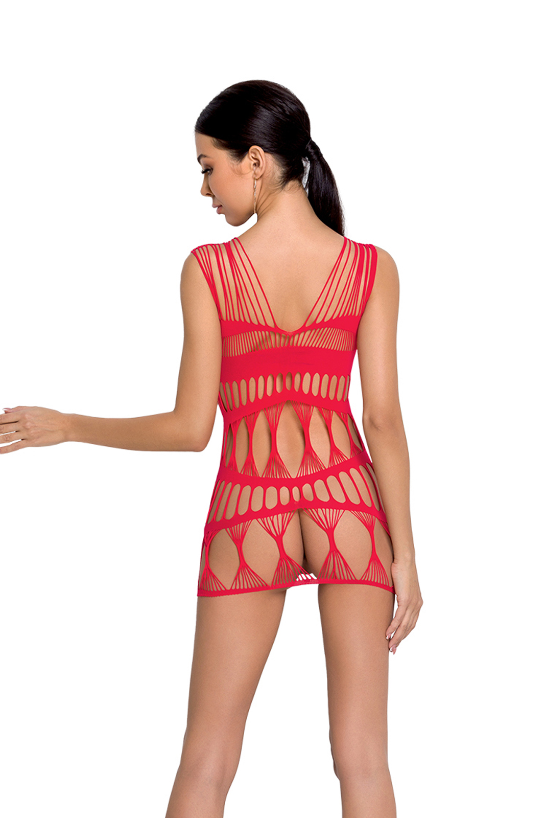 Passion BS089 bodystocking rosso in nylon con aperture