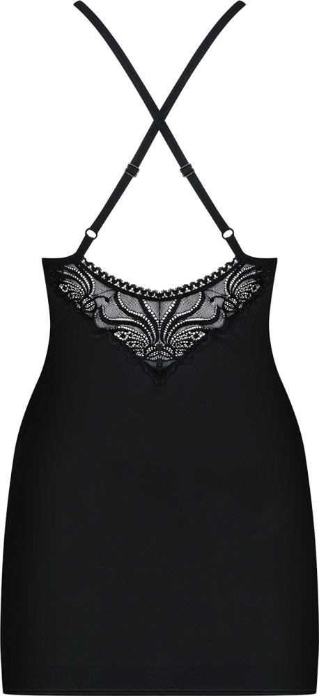 Obsessive 828-CHE-1 chemise nera con perizoma pizzo floreale