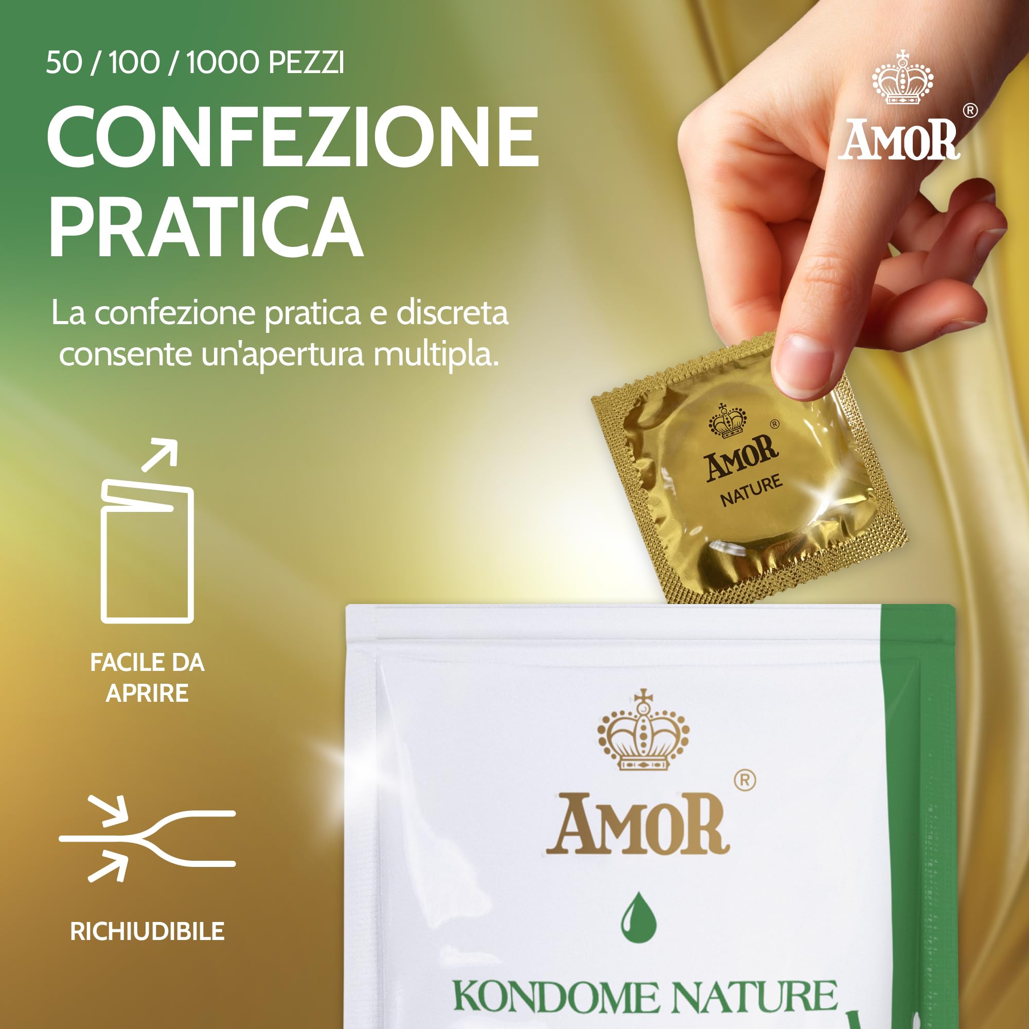 AMOR Nature 57 mm preservativi 100 pezzi trasparenti