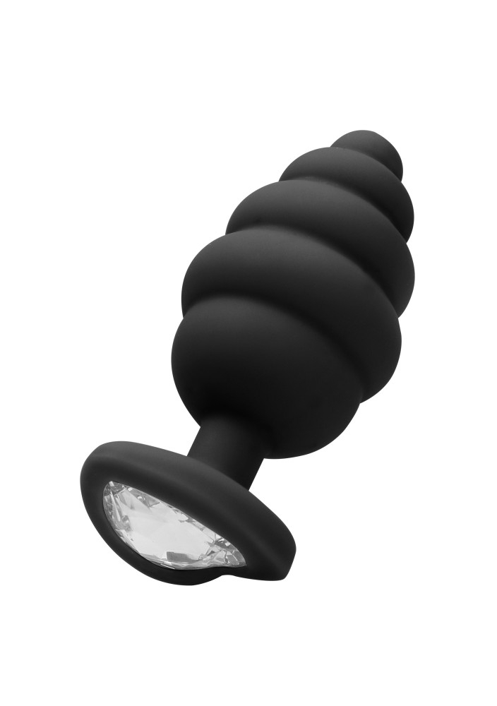 Ouch! Regular Ribbed Diamond Heart plug anale nero silicone