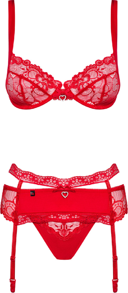 Obsessive Heartina completo intimo rosso 3 pezzi pizzo