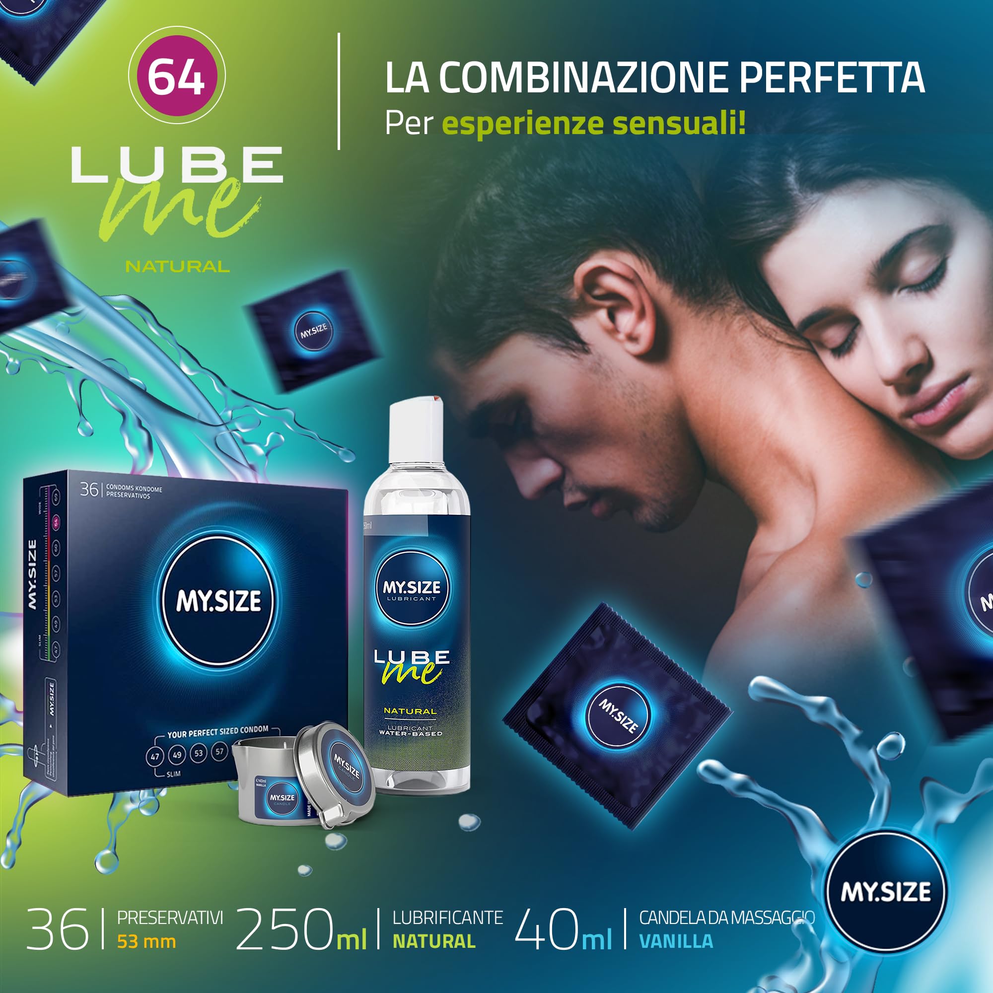 MY.SIZE PRO preservativi 64 mm 36 pz + lubrificante set