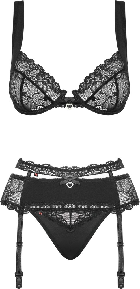 Obsessive Heartina completino intimo nero 3 pezzi pizzo