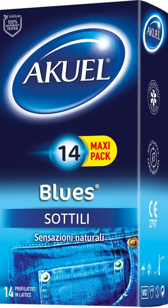 Akuel Blues preservativi sottili 14 pezzi