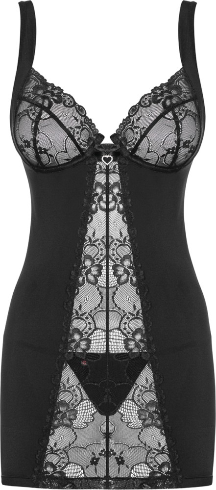 Obsessive Heartina chemise nera con perizoma pizzo